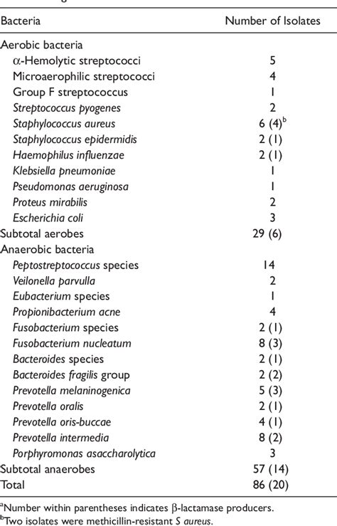 Table 1 From Recovery Of Aerobic And Anaerobic Bacteria In Sinus Fungal