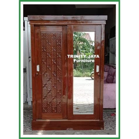 Jual Lemari Pakaian Jati Pintu Sliding Trinityjayafurniture Shopee