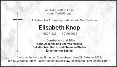 Traueranzeigen Von Elisabeth Knop M Rkische Onlinezeitung Trauerportal