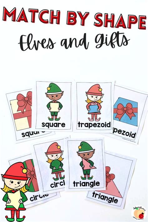 Match By Shape Cards Christmas Elves And Gifts Shaped Cards Math