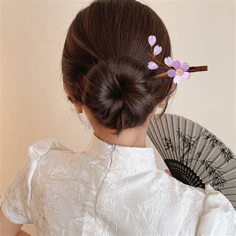 Opolski Chinese Style Hair Stick Flower Faux Pearls Decor Hair