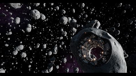 Asteroid Field With Asteroid Stations Pack Asset Cloud