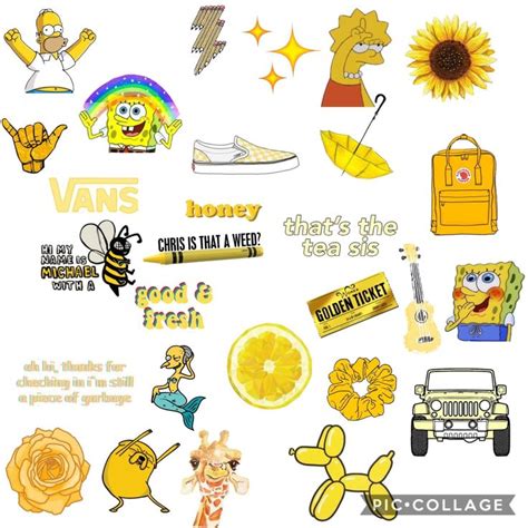 Yellow aesthetic sticker collage (Dengan gambar) | Stiker, Gambar ...