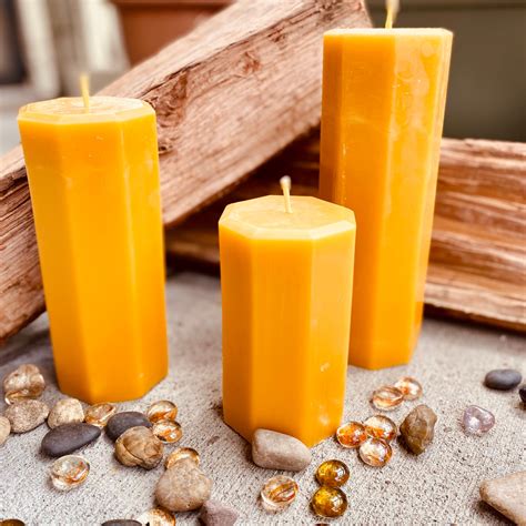 Pure Beeswax Hexagon Pillar Candle Wide And Up To Tall