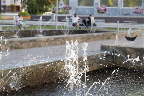 Summer Heat Hot Summer At The Fountains In The City Stock Photo Image Of Spray Fountain