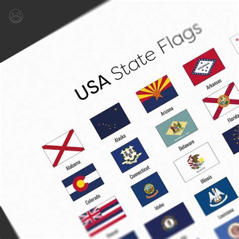 USA State Flags Print Classroom United States Flags Poster