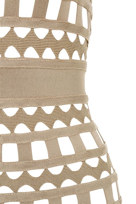 Clothing Bandage Dresses Demelza Nude Openwork Strapless Midi Dress