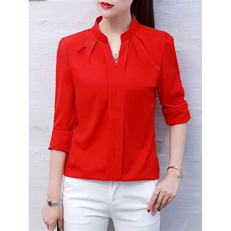 Split Neck Plain Blouse Long Sleeve Blouse Blouse Styles Plain Blouse