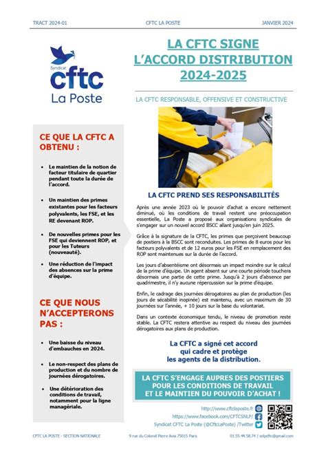 La Cftc Signe Laccord Distribution Cftc La Poste