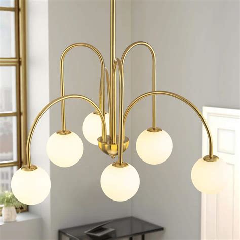 Rrtyo Finchley Light Gold Modern Linear Sputnik Chandelier With Milky