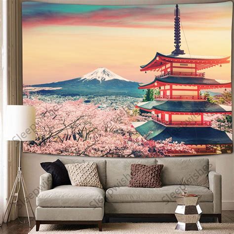 Tapisserie Japonaise Accrochage Mural Japon Pagode Mt Fuji Etsy France