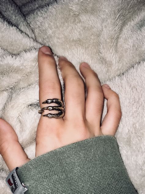 Aesthetic Grunge Black Ring Outfit Dark Gold Jewelry Prom Silver