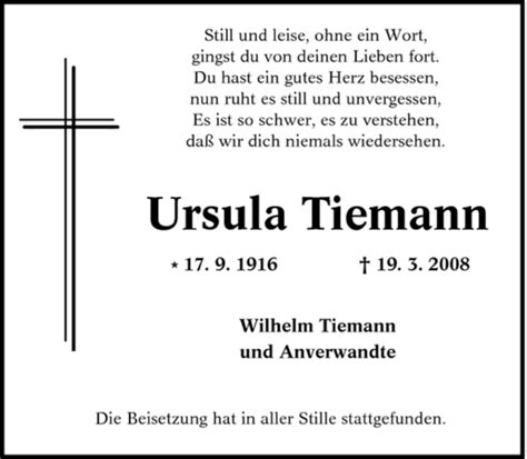 Traueranzeigen Von Ursula Tiemann Trauer In Nrw De