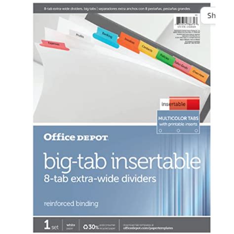 Office Depot Brand Insertable Extra Wide Dividers With Big Tabs