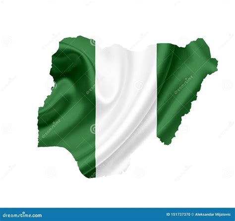 Map Of Nigeria With Waving Flag Isolated On White Stock Photo Image