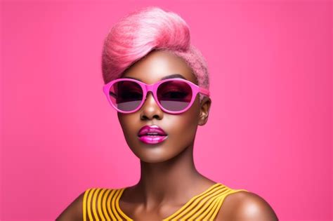 Premium Photo Beautiful African Woman With Trendy Pink Sunglasses