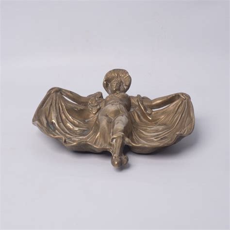 French Art Nouveau Naked Reclining Lady Brass Pin Rin Gem