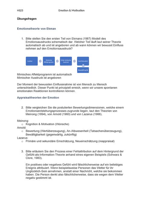 Bungsfragen Emotion Und Motivation Hs Emotion Motivation