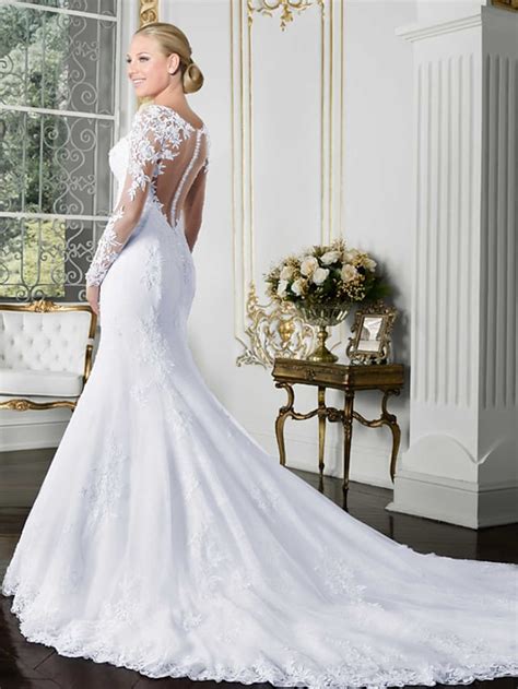 Ts Open Back Sexy Formal Wedding Dresses Mermaid Illusion Neck Long