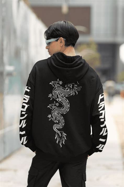 Japanese Style White Dragon Streetwear Menswomens Hoodie Dragon Hoodie Asian Style Clothes