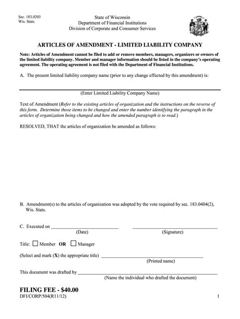 Form 504 Articles Of Amendment Limited Liability Company Fill Out And