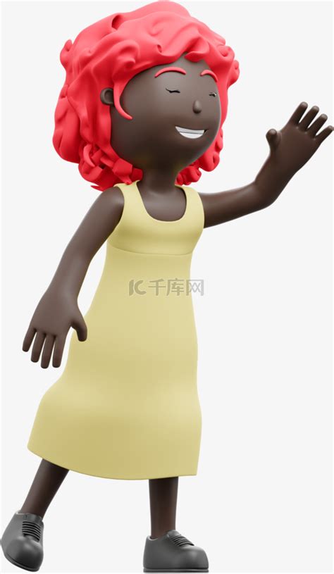 3d黑人女性正面招手形象漂亮女人的别样姿势素材图片免费下载 千库网