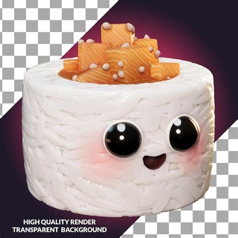 Rollo De Sushi Tartar De Salmón Personaje Ilustración 3d Archivo Psd