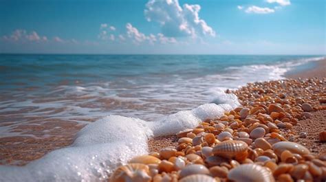 Premium Photo A Vivid Shoreline Abundant With Seashells Under The