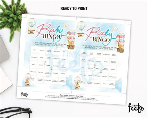 Hot Air Balloon Gender Reveal Baby Shower Bingo Cards Gender Reveal Baby Shower Game Instant
