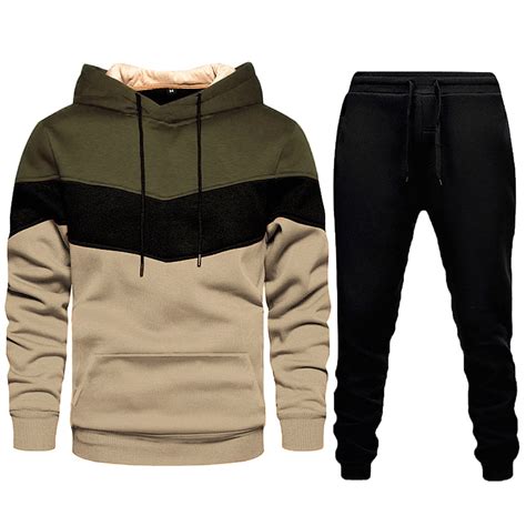 Fauean Men Jogging Suits Sets Casual Color Block Hood Sweatshirt Sport