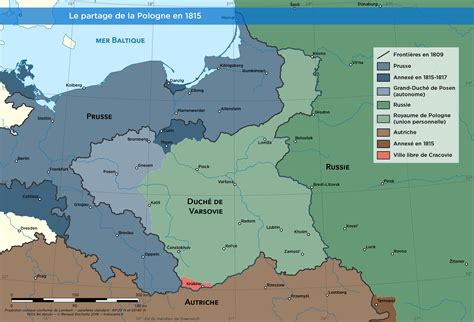 Le partage de la Pologne en 1815 - Carte Histoire - Histocarte