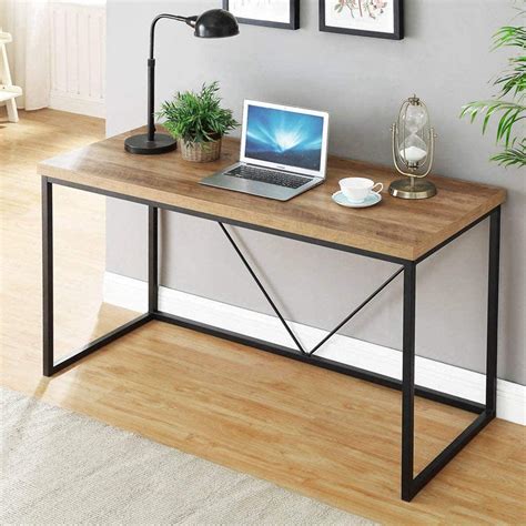 Foluban Industrial Metal Frame And Laminate Wood Minimalist Desk