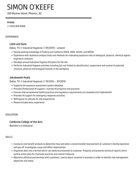 Industrial Hygienist Resume Samples Velvet Jobs