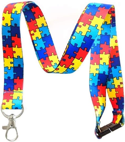 Autism Awareness Puzzle Piece Print Lanyard Key Chain Id