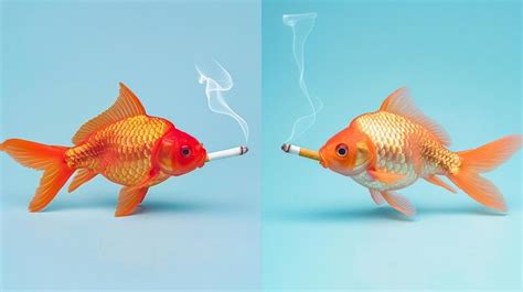 Premium Photo | Fish cigarette smoking on blue background