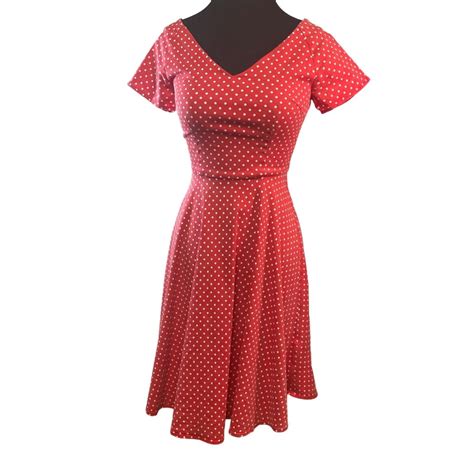 Retro Pinup Rockabilly Polka Dot Dress Size Small Red Gem