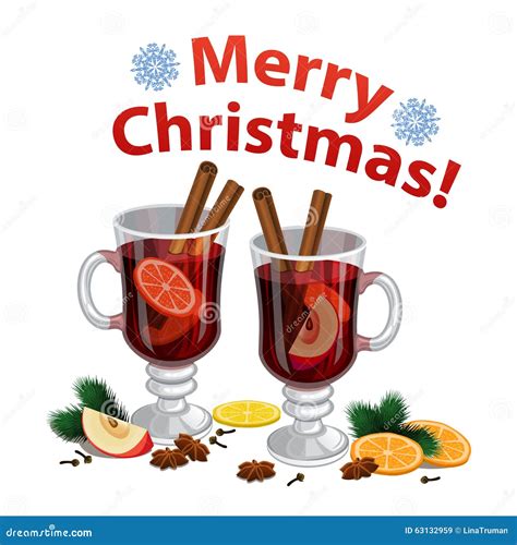 Christmas Mulled Wine With Spices Orange Slice Anise Stock Vector Illustration Of Mulled