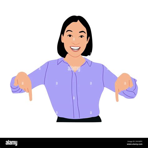 Smiling Girl Pointing Down With Fingers Vector Stock Vector Image Art