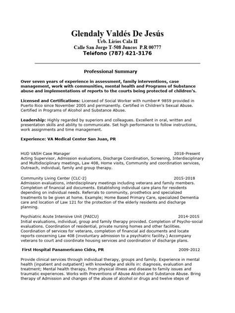 Resume 2 2 Pdf Substance Abuse Patient