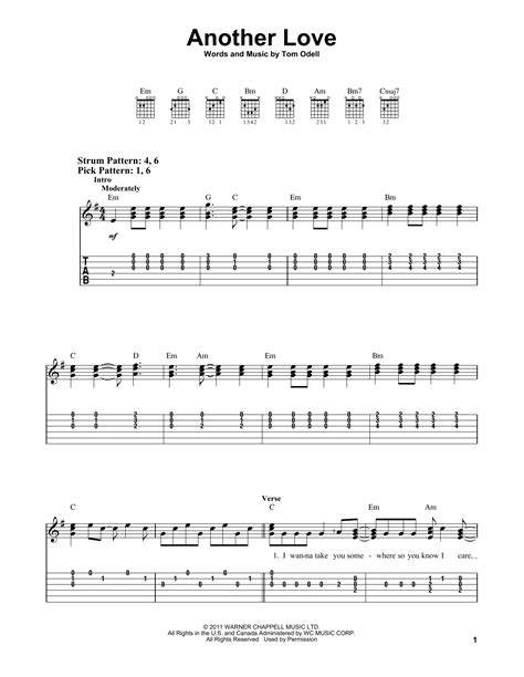 Another Love By Tom Odell Sheet Music For Easy Guitar Tab At Sheet