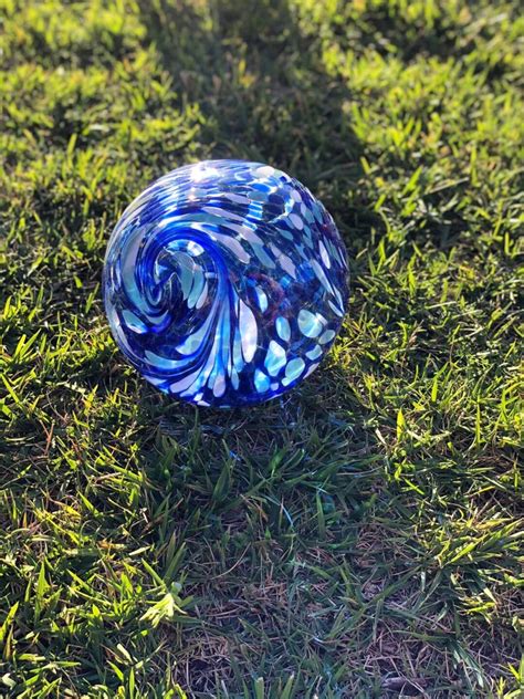 10 Solar Led Light Up Art Glass Gaze Ball Blue Garden Pathway Etsy