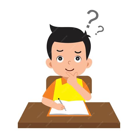 Niño haciendo examen y pensando | Vector Premium