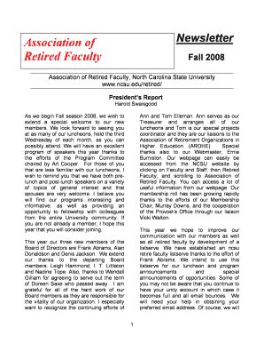 Fillable Online Ncsu Association Of Retired Faculty North Carolina