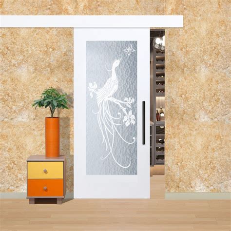 Sliding Barn Door With Structured Glass Insert In 8 Frosted Designs 26 X84 Inches