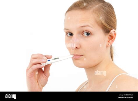 Young Woman Measuring Temperature Stock Photo Alamy