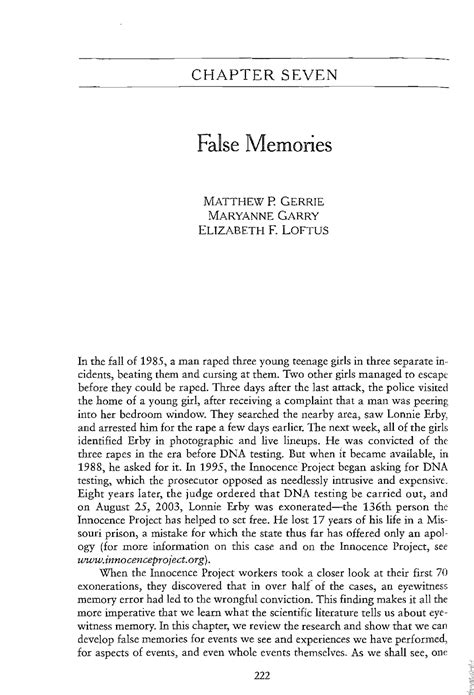 Loftus And Palmer Psyc111 Reading Chapter Seven False Memories Matthew P Gerrie Maryanne