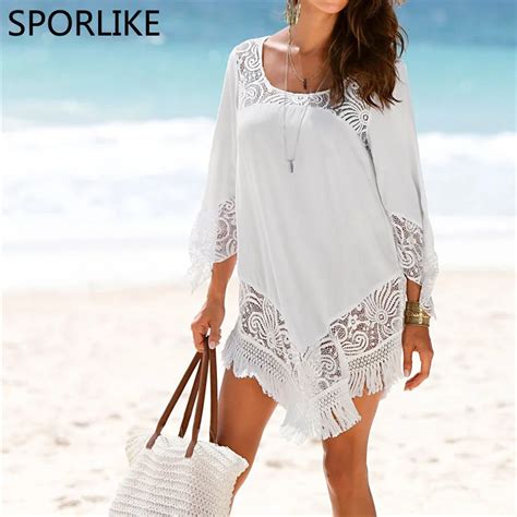 White Lace Cover Ups Swimwear 2018 Summer Sexy Bikini Pareo Beach Cover Ups Beachwear Women