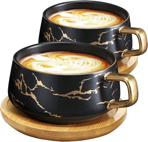 VETIN 2 Stücke Cappuccino Tassen mit Unterteller Tasse Marmor 300 ml