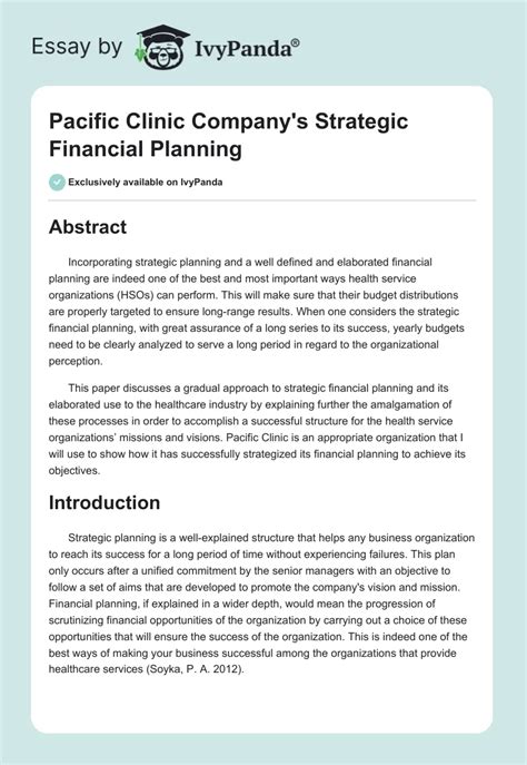 Pacific Clinic Companys Financial Planning 2790 Words Essay Example