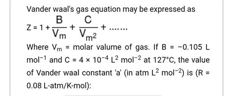 Vander Waals Gas Equation May Be Express Physical Chemistry